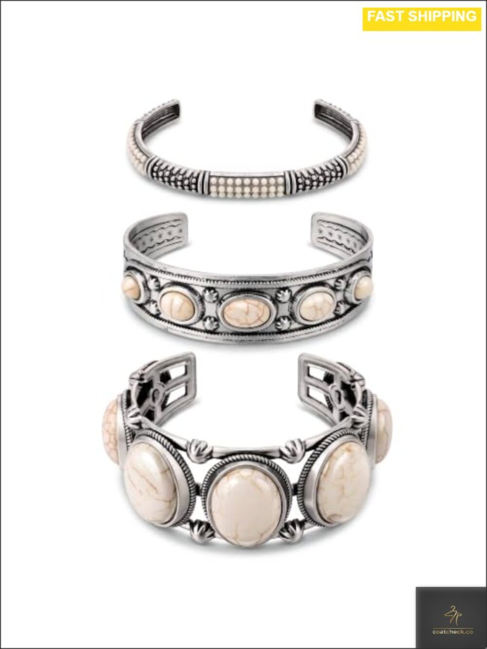 Turquoise Cuff Bracelet Set Western Vintage Silver Alloy Jewelry 3-Piece
